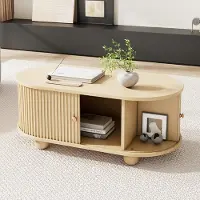 Sweiko Table basse avec espace de rangement et portes coulissantes gain de place,Table basse ovale