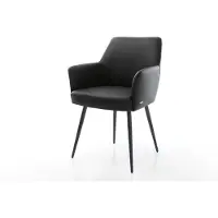 DELIFE Chaise-de-salle-à-manger Xana-Flex avec accoudoirs cuir de vache noir 4 pieds coniques noir ressorts ensachés