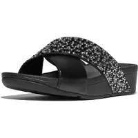 FitFlop Lulu Crystal-Mix Metallic Cross Slides All Black Größe EU 40