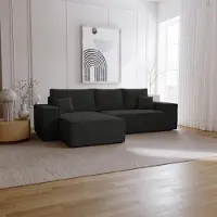 Emporius Furniture Canapé d'angle avec fonction sommeil Bergamo L - Canapé 275 cm avec coffre de lit - gauche, Canapé d'angle en L, Canapé-lit Noir (Amor Velvet 4322)