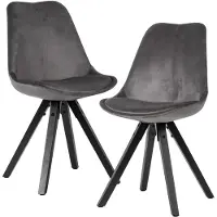 Wohnling Lot de 2 chaises de salle à manger gris foncé en velours Chaise de cuisine Chaise coque 110 kg