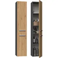 Top E Shop Armoire de salle de bain haute ATSO – chêne artisan / anthracite
