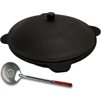 Grillpeter Fonte Kazan 22L avec louche Kazan Ouzbek - pot de camping solide avec cuillère à tamis