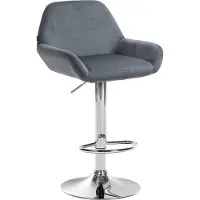 CLP Tabouret de bar Braga, revêtement en velours, structure métallique, réglable en hauteur et pivotant | Couleur : gris foncé. Structure : chromée