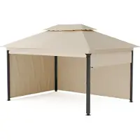 Blumfeldt Grandezza Cortina Tonnelle 3x4 m – Cadre Acier, Toit Polyester, Panneaux Latéraux Enroulables, Résistant aux Intempéries, Beige