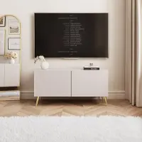 Idohome TV Lowboard Angel 100 cm Cachemire - armoire avec éclairage LED, armoire TV sur pieds métalliques dorés, meuble média, Push to Open