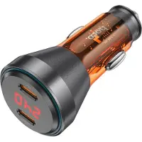 Hoco Chargeur de voiture 2 x type C 30W avec écran PD60W NZ12C orange