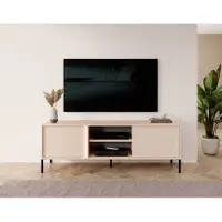 Meble Laski Meuble TV bas Dast 153 x 39,5 x 53 cm, beige, 2 portes, avec éclairage LED