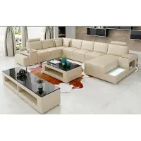Xl Moebel Gmbh Canapé d'angle en forme de U Sideboard Table basse Design Noir Rembourrage Cuir Moderne