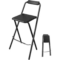 Spetebo Tabouret de bar pliable noir, capacité de charge jusqu'à 110 kg - 95 x 50 cm - Tabouret de comptoir pliable en bois avec assise en bois et système de verrouillage