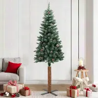 Prolenta Maison Exclusive - Sapin de Noël élancé en bois véritable et neige verte, 210 cm
