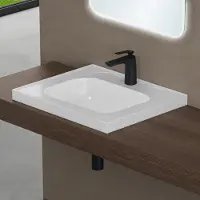 Doporro Lavabo à Encastrer Blanc Vasque en Fonte Minérale Lave Mains Rectangulaire pour Salle de Bain 60x50x14,5cm Colossum3601-600