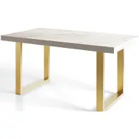 Alpi Möbel Table de salle à manger industrielle LOFT-U, dimensions : 200 x 100 x 77 cm, table de salon couleur : marbre, avec pieds en métal de couleur or