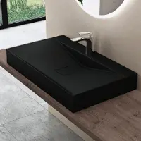 Doporro Vasque à Poser 100cm avec Bonde Lavabo Suspendu Noir Mat Colossum810 Fonte Minérale Solid Surface 100x48x12cm