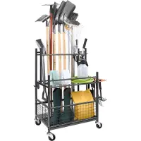 Vevor Support Range Outils de Jardin 16 Emplacements avec Crochets Porte-outils de Garage en Métal sur Roulettes pour Organisation et Stockage Abri Extérieur des Outils