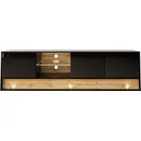 Homlando Armoire TV VISIONARY 180 cm NOIR MAT / NOIR BRILLANT / CHÊNE WOTAN avec éclairage LED Armoire basse Armoire TV Board Sideboard