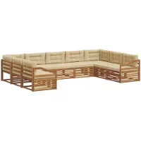vidaXL Ensemble de canapés d'extérieur , 9 pièces, couleur naturelle et beige, en bois massif d'acacia