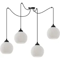 Light11 HOME Lampe à suspendre Spider Riffle Noir 4 flammes avec abat-jour boule blanc E27