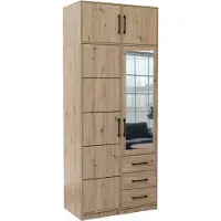 Bettso Armoire à miroir , 2 portes, avec tiroir, poignées noires, modèle COSTARICA 2D, finition chêne artisanal