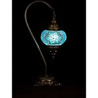 Halay Lampe de table artisanale en mosaïque de verre turquoise Ø 13 cm et hauteur 39 cm – Lampe de table turque – Lampe de table orientale