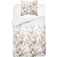 Detexpol Draps de satin 140x200 Fleurs roses sur fond blanc 5328 A Home Satin 41