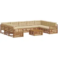 vidaXL Ensemble de salon de jardin 10 pièces, en bois d'acacia massif, couleurs naturelles et beige