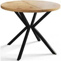 Alpi Möbel AlpiMeble Table de salle à manger ronde LOFT LITEN, table extensible, diamètre : 90 cm/170 cm, table de salon, couleur : marron clair, avec pieds en métal de couleur noire