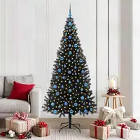 vidaXL 2025 Sapin de Noël moderne 300 LED avec support Noir 210 cm PVC - Sapins de Noël artificiels,Design 6960824 2parcel