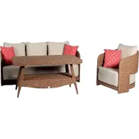 AEA Sofagarnitur set 3 Sitzer Sofas Braun Sessel Couchtisch Terrasse Moderner set
