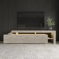 Syfax Meuble TV, Éclairage LED, 192 x 53 x 37 cm, Marbre Travertin, Panneau Mélaminé