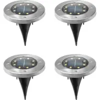 Zelurxx - Lampe solaire LED d'extérieur 4x, LED solaire, convient pour les cours, les jardins et les parcs, LED blanc chaud, 12 x 14 cm, argent