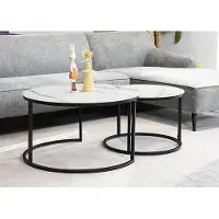 Dakar Lot de 2 tables basses de salon Atlanta C 80 x 80 cm et 60 x 60 cm, marbre blanc et noir