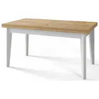 Alpi Möbel Skandi Table de salle à manger, rectangulaire, extensible, dimensions : 160-210 x 90 x 78 cm, table de salon, couleur : Craft, avec pieds en bois de couleur blanche