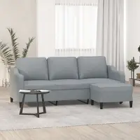 Prolenta Maison Exclusive - Canapé 3 places avec pouf, gris clair, 180 cm, tissu