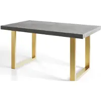 Alpi Möbel Table de salle à manger industrielle LOFT-U, dimensions : 160 x 90 x 77 cm, table de salon couleur : gris, avec pieds en métal de couleur or