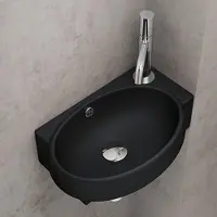 Doporro Lavabo Vasque à Monter au Mur Lave Mains à Suspendre à Poser Noir Mat Traitement Anticalaire en Céramique 42x28x15cm Bruxelles001L