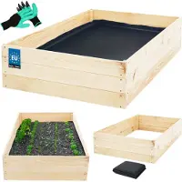 KOTARBAU Carré Potager Bois de Pin 120x100x27 cm Naturel Bac Potager Jardiniere Surelevee Exterieur avec Vlies et Gants à Griffes