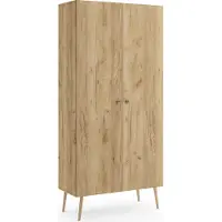 Bettso Armoire IKON 2 portes - Chêne Craft - 87 cm - Style scandinave - Poignées en jute - 5 étagères pour le salon et la chambre à coucher