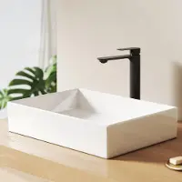 Emke Vasque à poser 505/510x370mm Rectangulaire aux courbes douces, Céramique Blanc Brillant, sans trou pour robinet & sans trop-plein, Design moderne