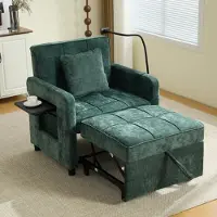 OKWISH Canapé Lit Convertible 2 en 1 - Fauteuil 1 Place en Chenille Verte avec Rangement et Table Intégrée