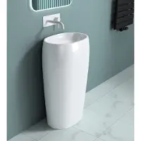 Doporro Lavabo Colonne Ovale Blanc Vasque sur Pied Solid Surface Lave Mains pour Salle de Bain 53,5x36x85cm Colossum32