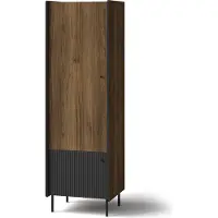 Bettso Armoire étroite à rainures, modèle PRESTIGO, 59 x 190 cm, noire et en bois de noyer