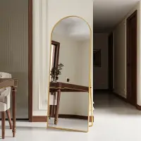 CDGlobal Miroir de corps entier en arc, 165X60cm Grand miroir de sol pleine longueur, miroir sur pied bombé, miroir mural dans la chambre à coucher,dressing, (or)