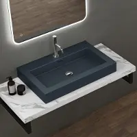 Doporro Lavabo Suspendu Vasque à Poser Gris Noir Mat 73cm Lave Mains Rectangulaire Colossum18 73x48x10cm