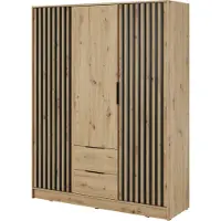 Emporius Furniture Armoire 150 cm Fioro - Armoire du fabricant, armoire de chambre à coucher - armoire à portes battantes avec lamelles, 3 portes (chêne artisan)