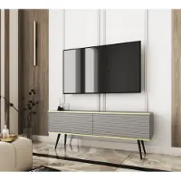 Emporius Furniture Meuble TV Rodi - Meuble TV 2 abattants + MDF, pieds - Buffet TV 135 cm, Salon, PUSH TO OPEN (Gris + Noir)