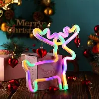 Rosikey Enseigne LED néon renne multicolore 25 x 28 cm - Décoration murale de Noël avec cerf - Alimentation USB et piles