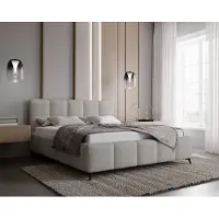 Emporius Furniture Lit rembourré 200x200 Kastilo - Lit double, chambre à coucher - Coffre de rangement, tête de lit, gris bouclé
