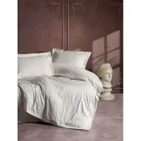 Syfax Parure de Lit, 140 x 200cm, 1 Taie d'Oreiller 60 x 60 cm, Satin, Imprimé Rayures Ecru