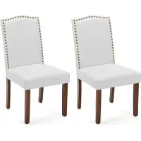 Sweiko Chaise de salle à manger avec rembourrage,décoration tête de clou et pieds en bois,sans bras,tissu,gris